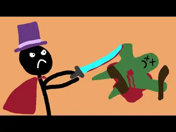 Zombey hat ein blaues Schwert.