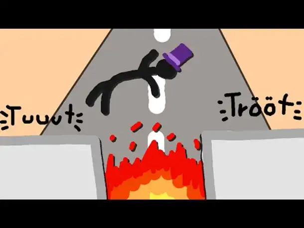 Zombey springt über fahrende LKWs.