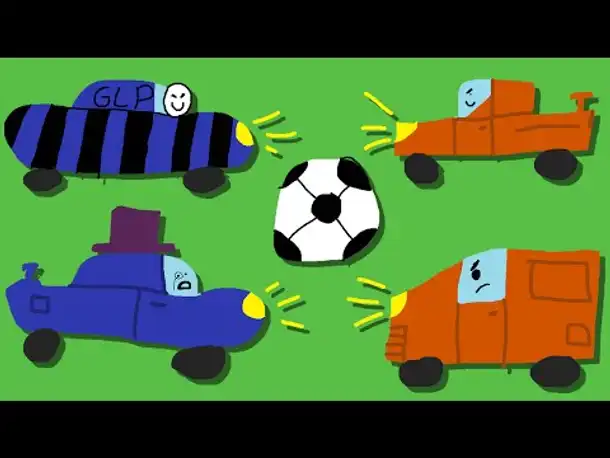 Zombey und GLP spielen Fußball mit Autos.
