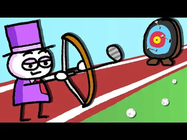 Zombey golft mit einem Bogen.