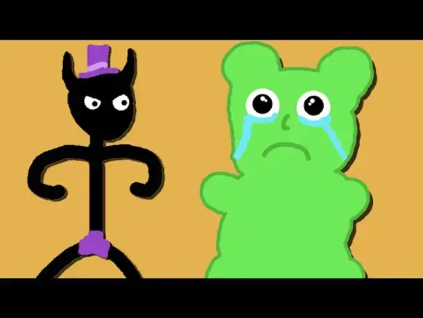 Zombey prügelt sich mit Gummibärchen.